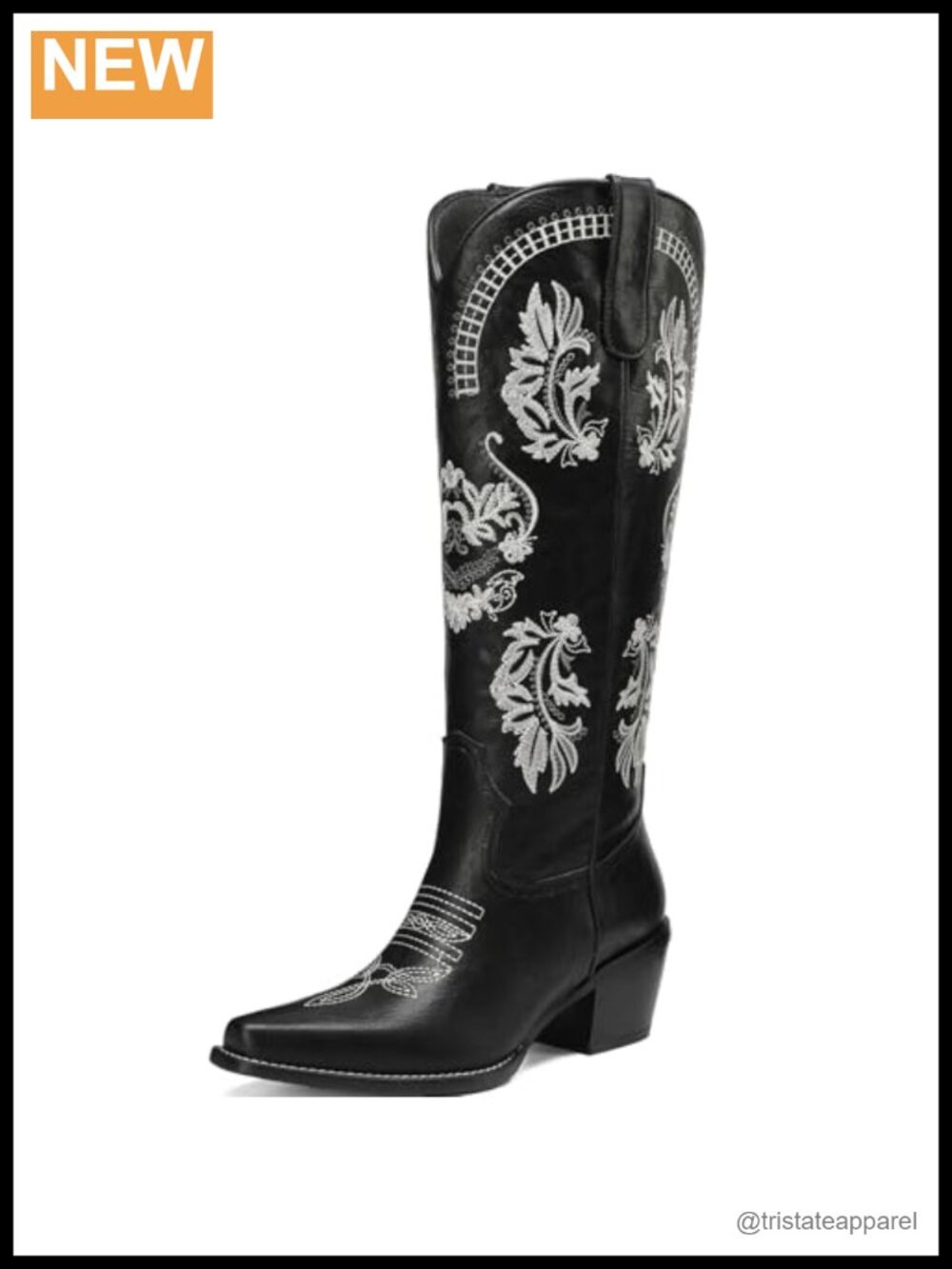 Embroidered Cowgirl Boots for Women, Knee High Western Chunky Heel Pointed Toe